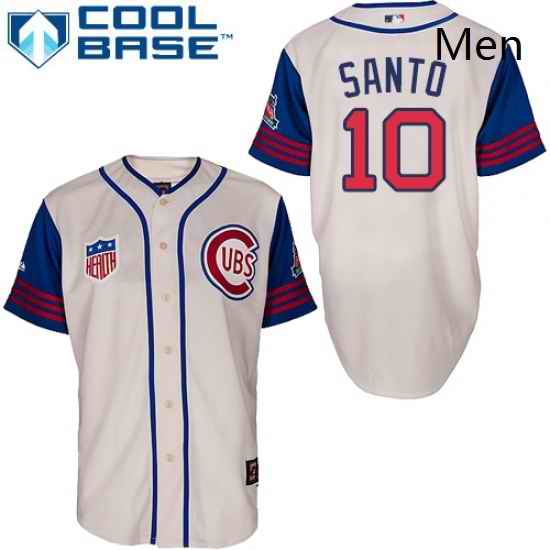 Mens Majestic Chicago Cubs 10 Ron Santo Authentic CreamBlue 1942 Turn Back The Clock MLB Jersey